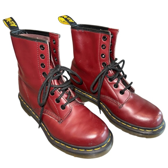 Dr. Martens Air Wair 1460 Smooth Leather Lace Up Boots Cherry Red Grunge Sz 7 - Picture 3 of 16